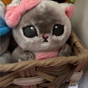 Cute Gray and Pink Plush Cat Toy